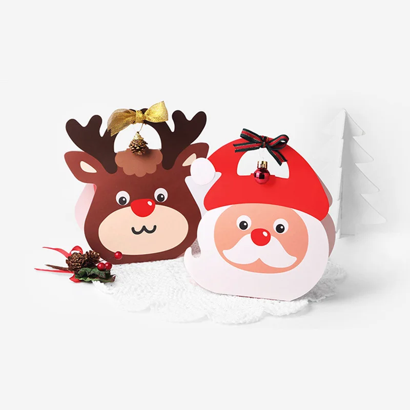 10Pcs Cute Portable Christmas Packaging Gift Box Eve Elk Favor Candy Boxes Cake Cartoon Bag Santa Claus New Year Party Supplies