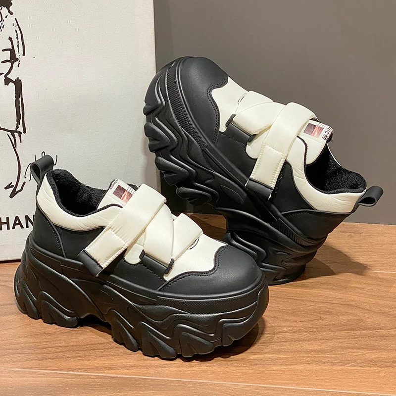 

Женские кроссовки на платформе 8 см, толстая подошва, массивные, из искусственной кожи, спортивная обувь, черные белые