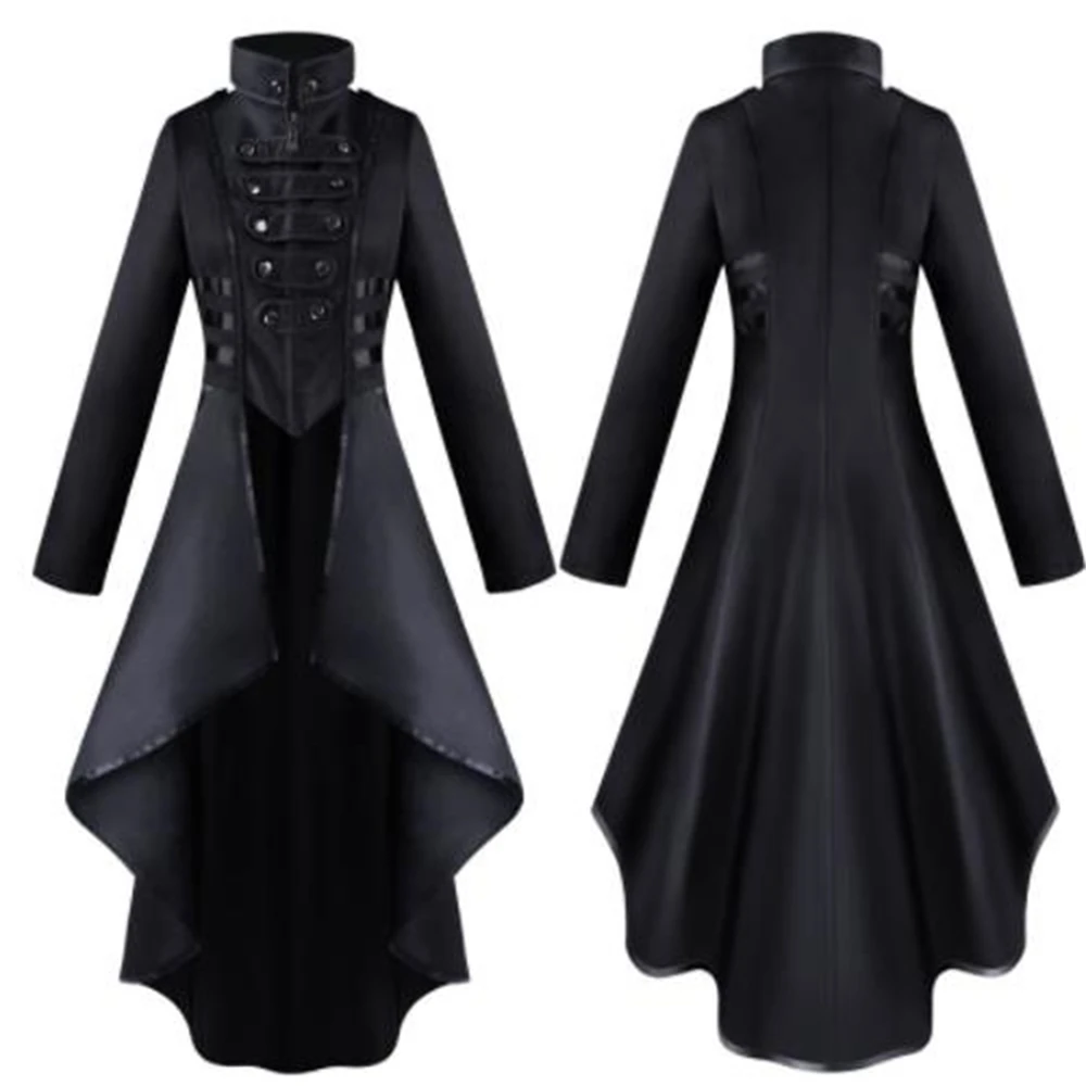 

2022 Halloween Medieval Dress Gothic Tuxedo Women's Lapel Irregular Hem Retro Long Tops Slim Women Wool Blends 3xl