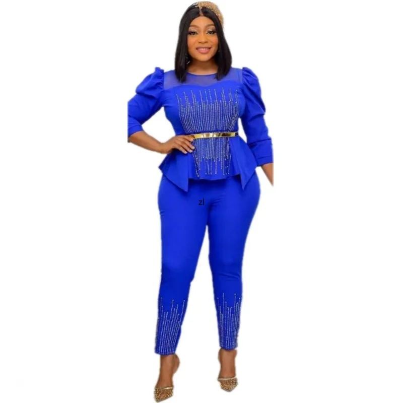 

2022 Dashiki Traditional African Clothing Two Piece Set Women Africaine Print Bodycon Tops And Pants Sets African Clothes