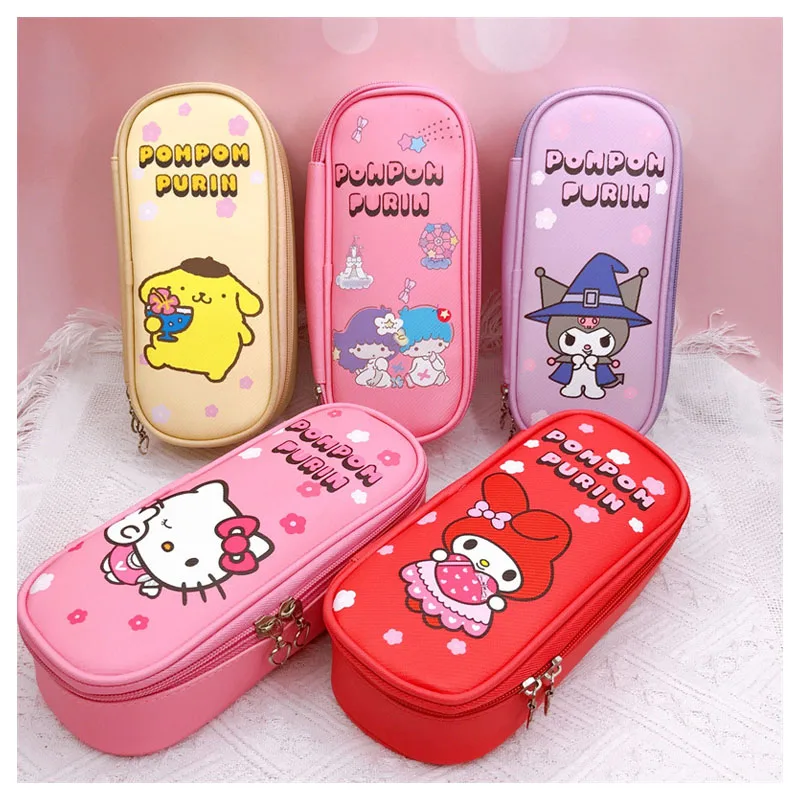 

Sanrioed Kawaii Cute Kuromi Kt Cat My Melody PurinDog, вместительная сумка для ручек для студентов, мультяшный чехол-карандаш для хранения