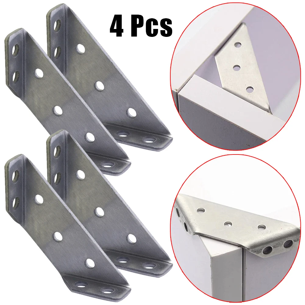 

4pcs Stainless Steel Angle Corner Brackets Fasteners Protector Right Angle Corner Stand Supporting Furniture Hardware