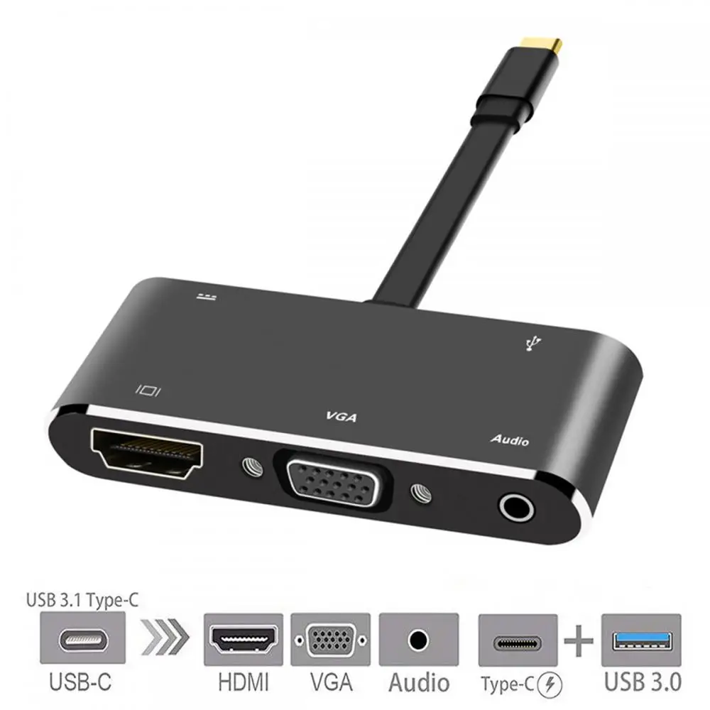 

Адаптер USB C-VGA, внешний адаптер + VGA + аудио + USB3.0 + PD для Huawei Macbook, для ноутбука Samsung, адаптер 5 в 1
