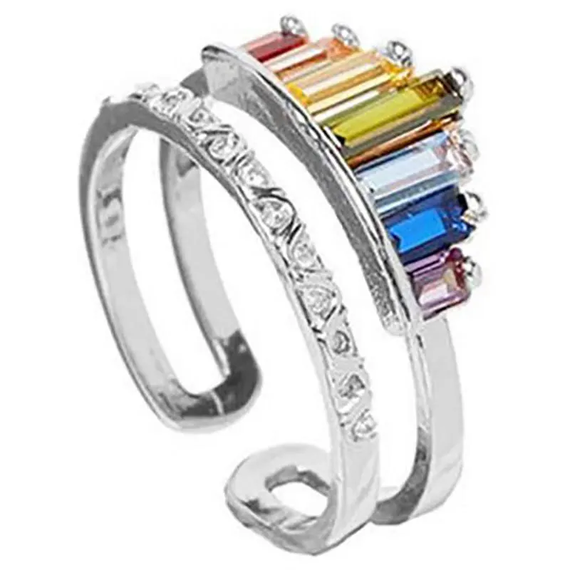 

Europe and the United States new dual-band rainbow ring color bohemian fashion retro wild trend open ring