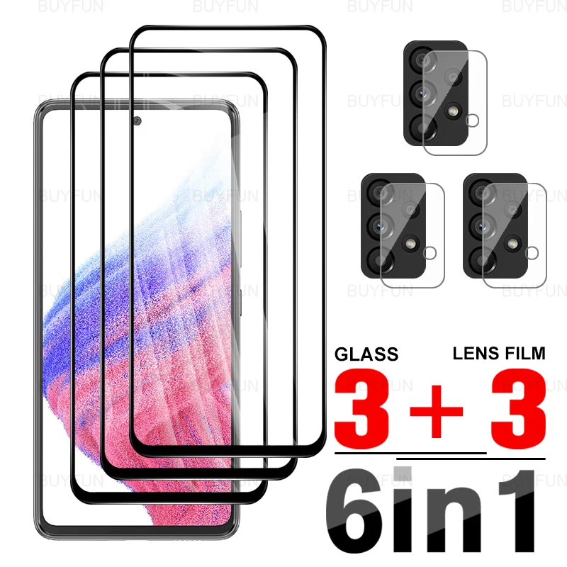 

Для Samsung Galaxy A53 5G 6,5 ''6 в 1 с черными краями, закаленное стекло, Защита экрана для Samsung A73 A33 A23 A13 M23 M33, пленка для камеры