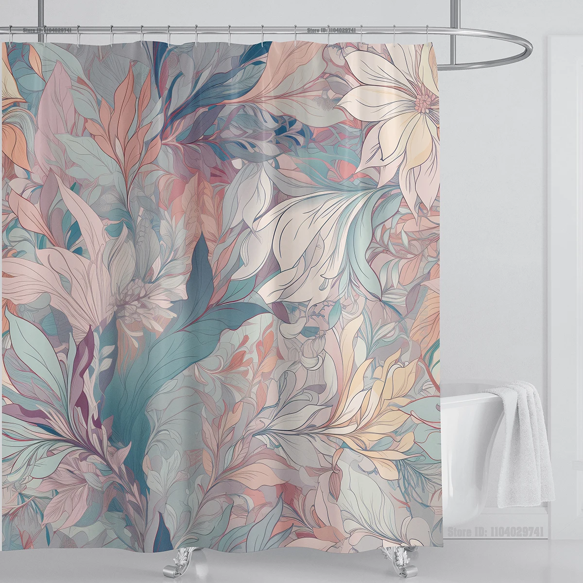 

Водонепроницаемая занавеска для душа с водными растениями и цветочным принтом WARMSURE