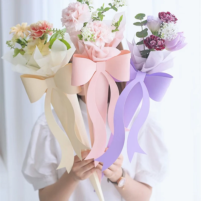 

1pc Bowknot Flower Packaging Box Portable Rose Flower Box Paper Bag Single Bouquet Box Valentine's Day Birthday Party Gift Boxes