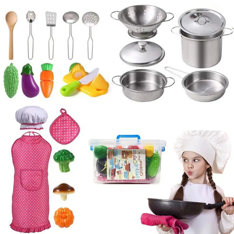 

Play Kitchen Accessories 24 Pieces Kitchen Pretend Play Toys Includes Pots And Pans Set Chef Hat Utensils Cooking Toys Learning