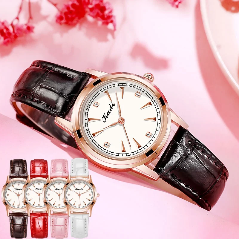 

KUDI Hot Sale Korean Version Ladies Watch Waterproof Luxury Scale Watch Simple Small Girl Quartz Watch Women Leather Watch