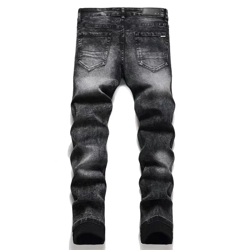 EH·MD® Star Embroidered Jeans Men's Leather Micro-Channel Stitching Cotton High Stretch Slim Pants 3D High Street Gradient Art23