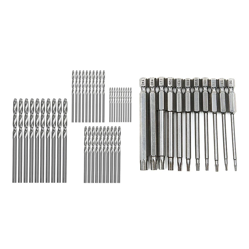 

40X Hss Bit 0.6Mm-2.0Mm Straight Shank Pcb Twist Drill Bits Set & 11X 75Mm S2 Steel Hex Torx Head Drill Screwdriver Set