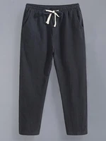 mens summer linen cropped trousers loose straight leg slacks thin cotton linen ankle pants trend 5xl size long pants