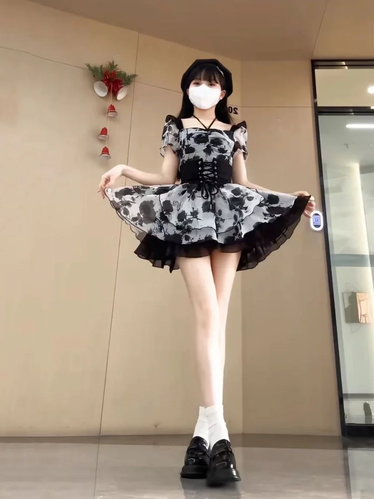 Повседневный корсет в стиле преппи платье с цветочным принтом женский летний