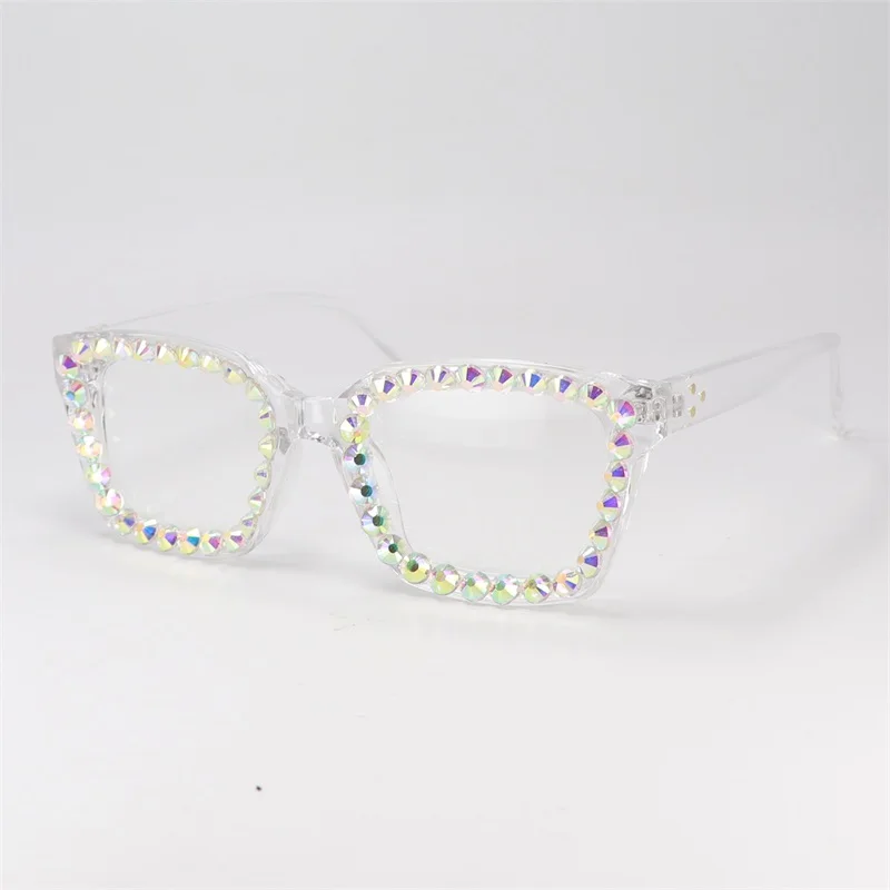 Fashion Transparent Reading Glasses Spec Anti Blue Ray Rhinestone Decoration Presbyopia Eyeglasses Diopter From +100 To +250