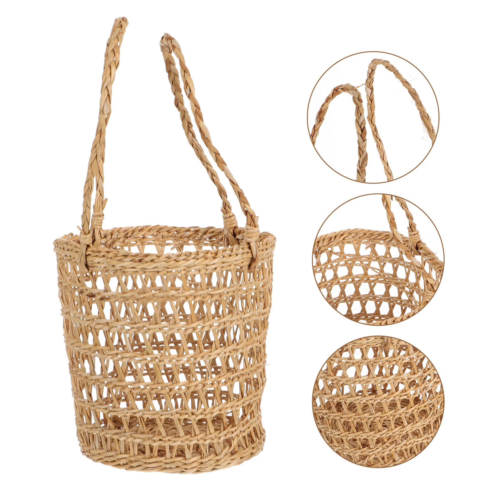 

Basket Flower Woven Wicker Handle Straw Seagrass Pot Rattan Baskets Storage Picnic Hanging Rustic Laundry Holder Vase Handwoven