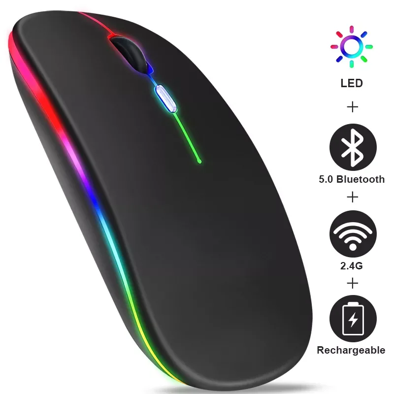 

Перезаряжаемая Беспроводная Bluetooth мышь с 2,4 ГГц USB RGB 1600DPI мышь для компьютера ноутбука планшета ПК Macbook игровая мышь для геймеров