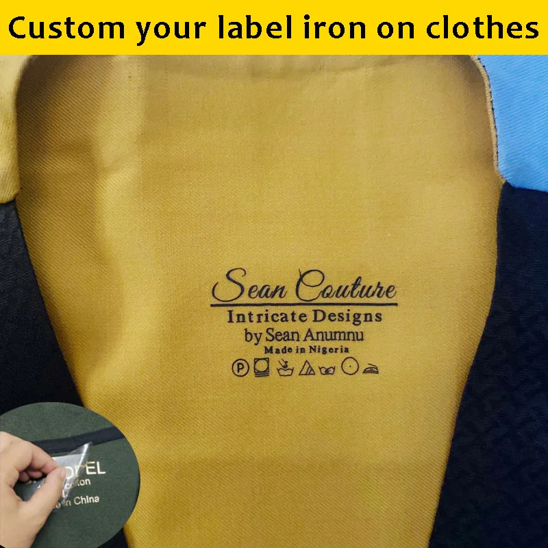 Wholesale Custom Name Size Brand Logo Stickers Washable key label tags Iron on Clothes white Label Heat Transfer on Swimwear