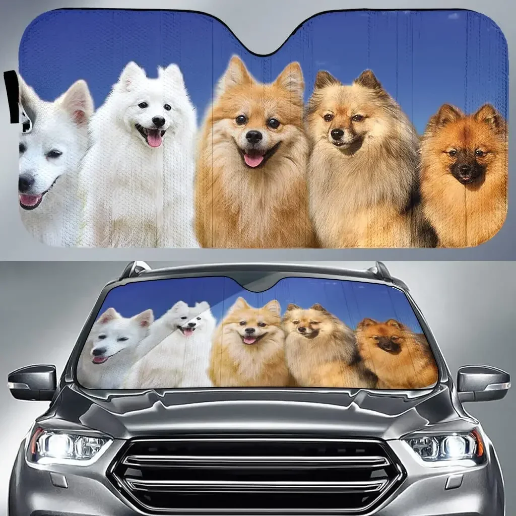 Adorable German Spitz Team Blue Sky Pattern Summer Car Sunshade Auto for Front Window Sun Cover