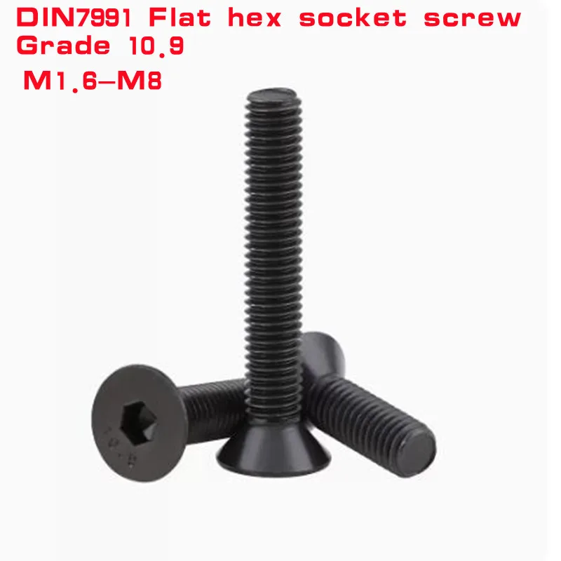 

5/10/50pcs M1.6 M2 M2.5 M3 M4 M5 M6 M8 Black Grade 10.9 Steel DIN7991 Hexagon Hex Socket Head Flat Countersunk Allen Bolt Screw