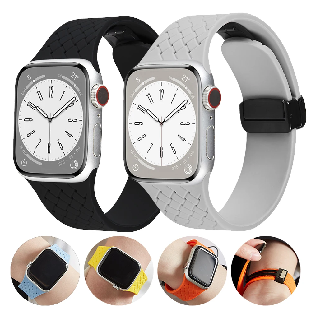 

Strap For Apple watch ultra band 49mm 44mm 45mm 41mm 40mm 42mm 38mm 45 mm Silicone Magnetic Bracelet iWatch Series 8 se 7 6 5 3