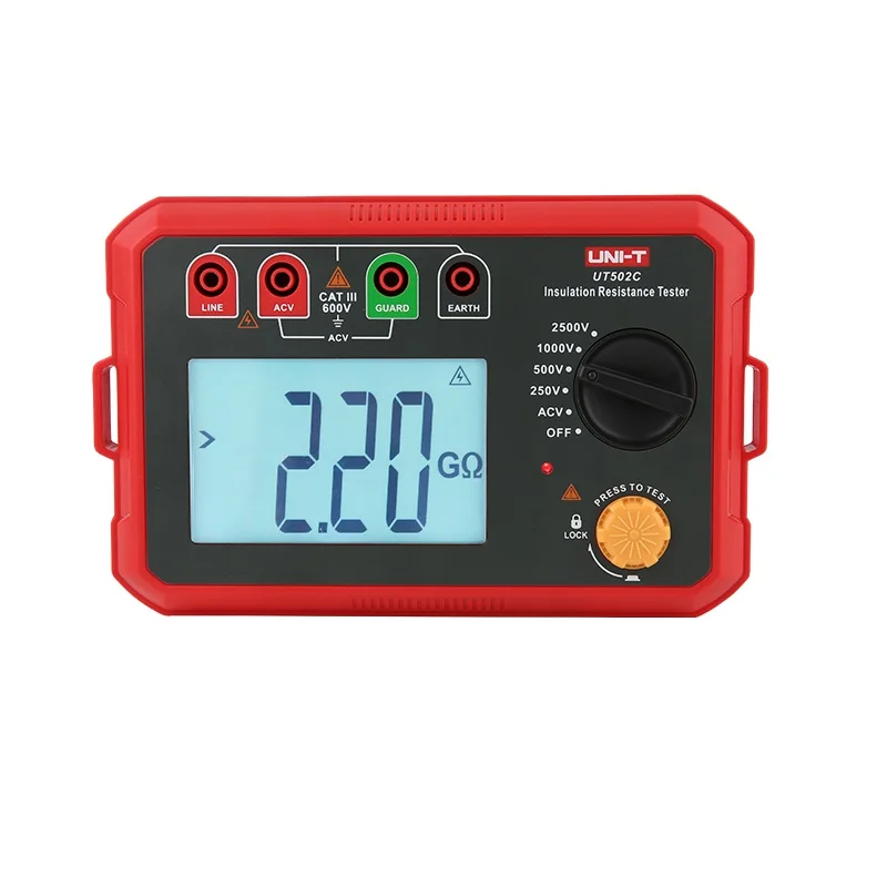 

UNI-T UT502C Insulation Resistance Tester 250V 500V 1000V 2500V High Voltage Motor Cable Ohm Megommeter 20GΩ Digital Megohmmeter