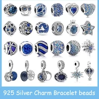 925 sterling silver blue series sea plane space series glass beads clip charm fit original charm bracelet bangle jewelry gift