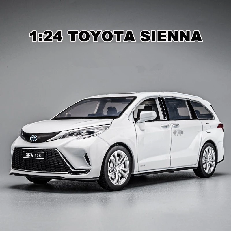 

Модель автомобиля Toyota Sienna MPV из сплава, 1:24, модель высокой модели литых под давлением металлических коммерческих автомобилей, модель со звуком и фотомагнитами, подарок для детей