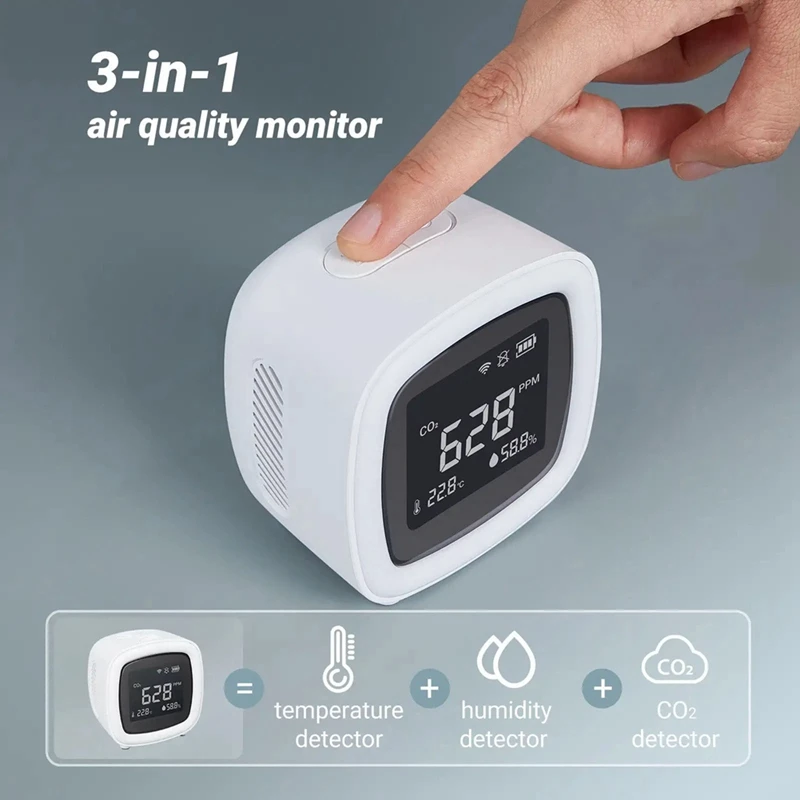 

CO2 Air Detector Wifi 3-In-1 Indoor CO2 Detector Detects CO2 Temperature Humidity In Home Office Light-And-Sound Dual Alarm