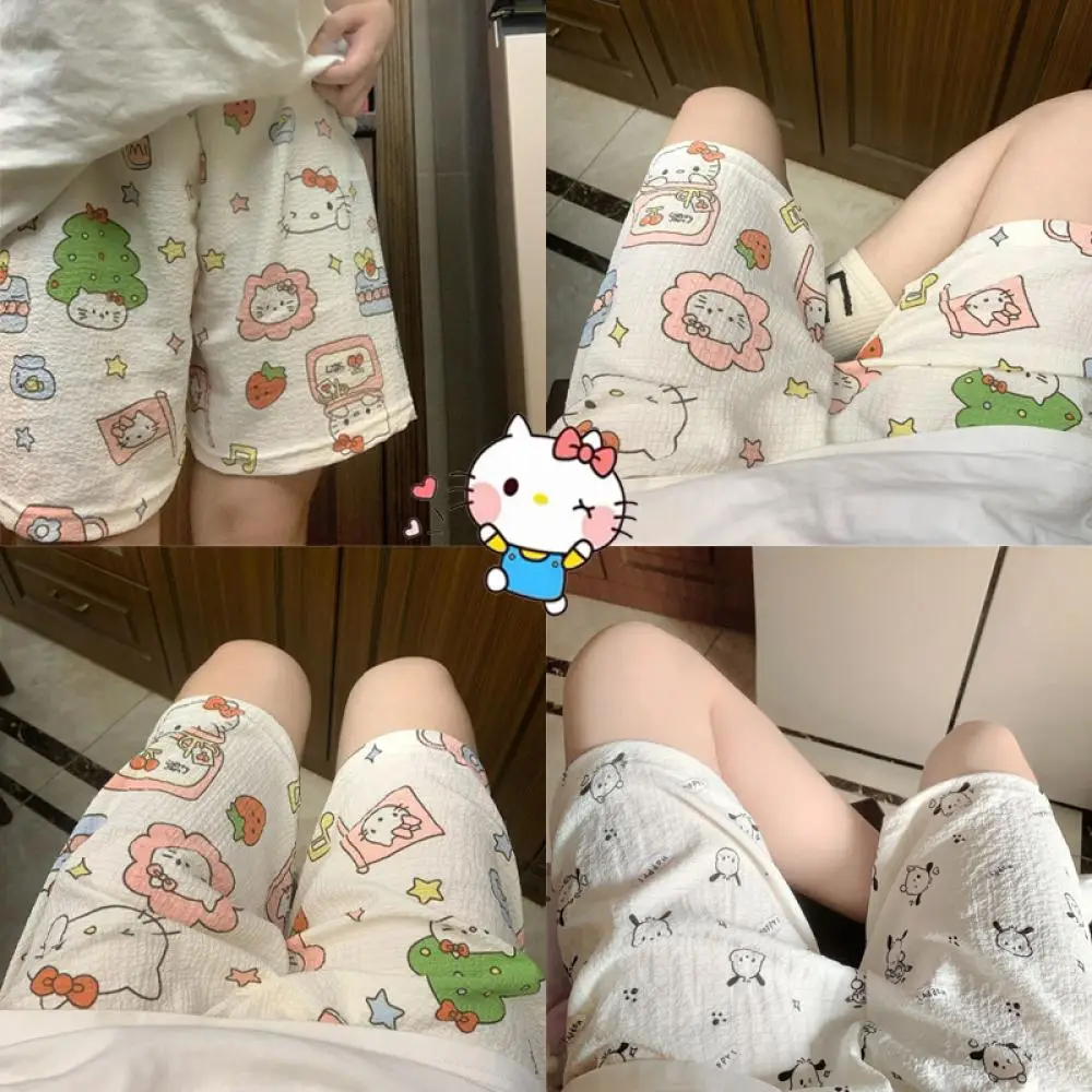 

Cartoon Sanrio Hellokitty Pachacco Cute Shorts Women Loose Casual and Soft Summer Pajamas Pants Student Homewear Wide Leg Shorts