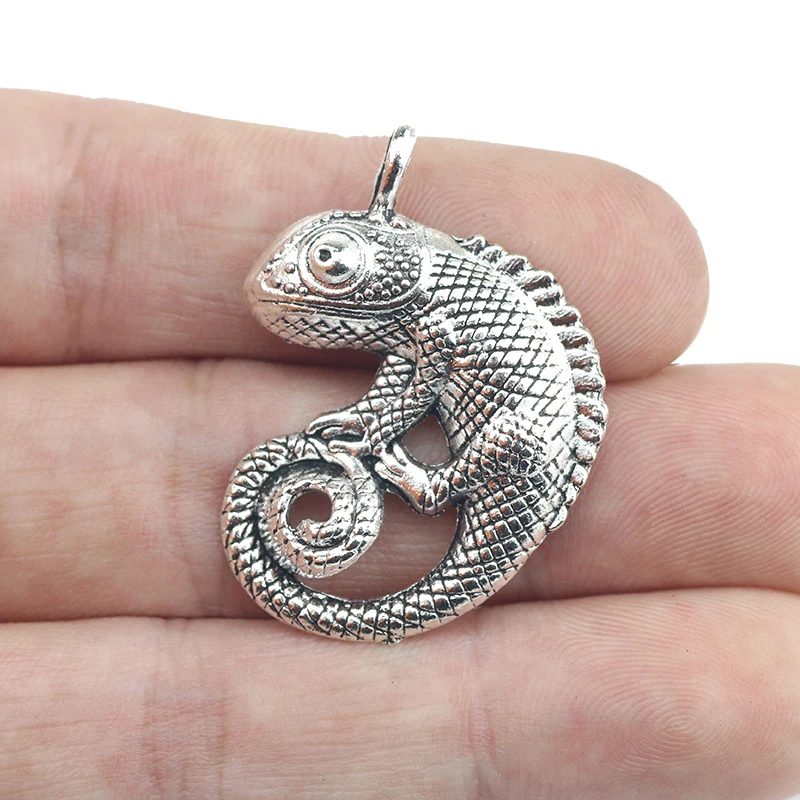 4pcs/lot 27*35mm Lizard Chameleon Charms Antique Silver Color Animal Pendant DIY Necklace Keychain Jewelry Making
