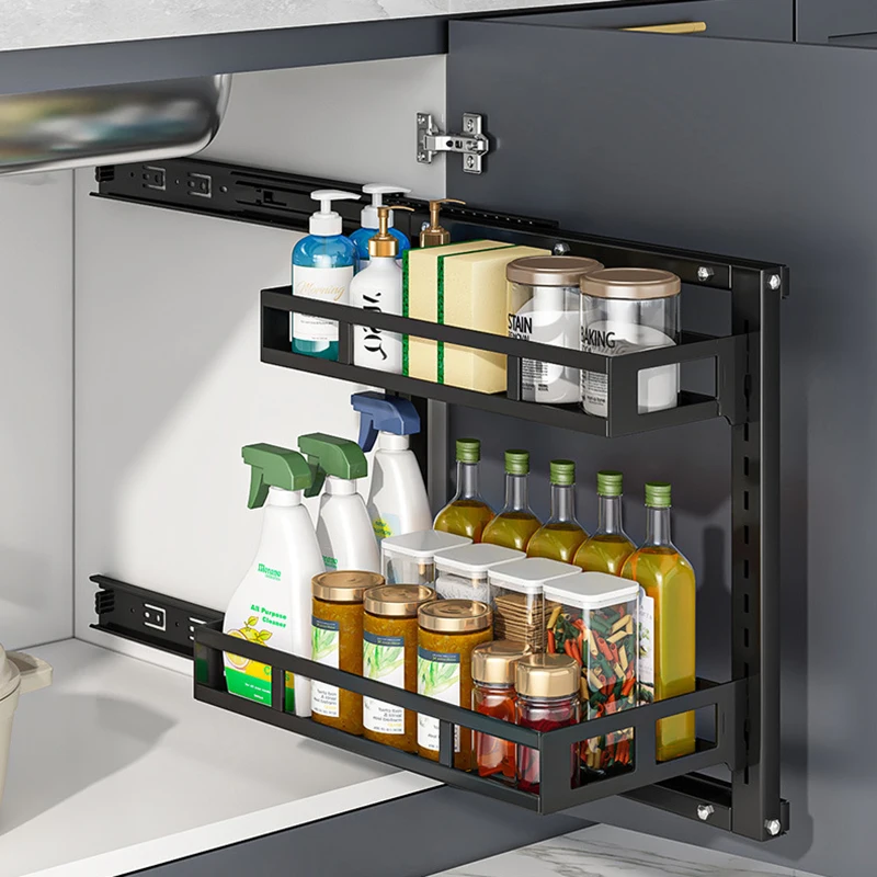 

Kitchen Sink Rack Storage Cabinet Pull-out Bathroom Finishing Shelf Wall-mounted Basket Organizer