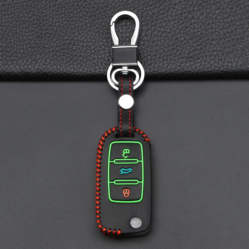 

Luminous Leather Car Key Case for VW Golf Jetta POLO for Skoda Yeti Superb Rapid Octavia for SEAT Leon Ibiza 3 Buttons Key Cover