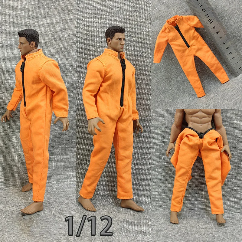 

1/12th 1/12 Scale Orange Prison Garb Uniform Jumpsuit Prison Clothes Soldier Clothing Accessories for 6 Inch Action Figure Body