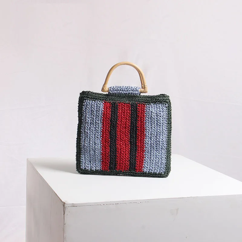 

Summer Simple Stripe Design Cute Handbags for Women Square Grass Woven Women's Bags New Handwoven Versatile Beach Resort Bag