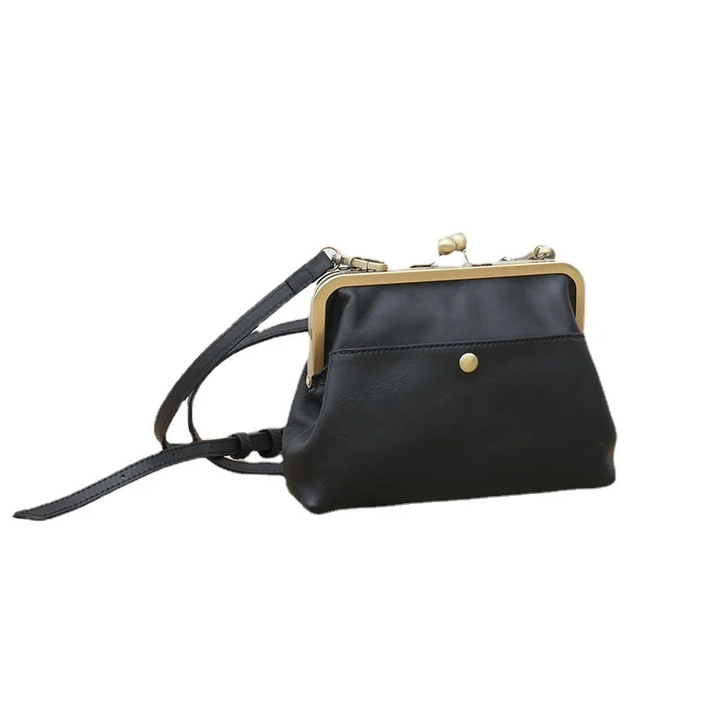 

Kiss Clip Genuine Leather Women Shoulder Bags Small Casual Vintage Crossbody Bags Luxury Leather Lady Messenger Bag Clutch Purse