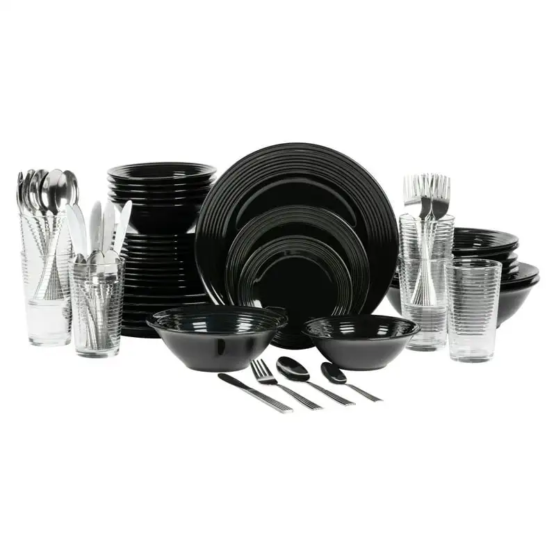 

Nova Black Round 62-Piece Stoneware Dinnerware Set, Service for 6