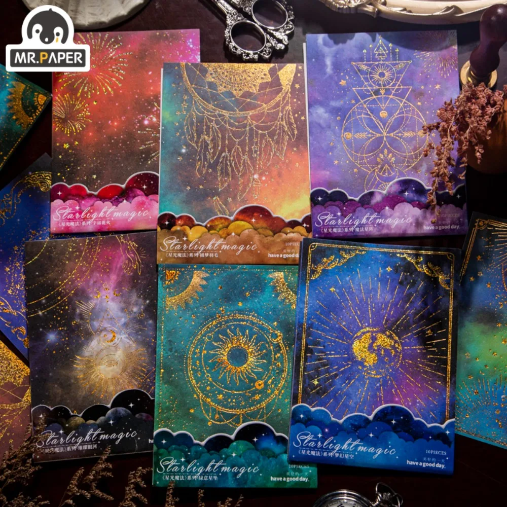 

Mr. Paper Vintage Starry Sky Sticker Sparkling Starlight Handbook Base Material Aesthetic Stickers Stationery 10pcs/pack