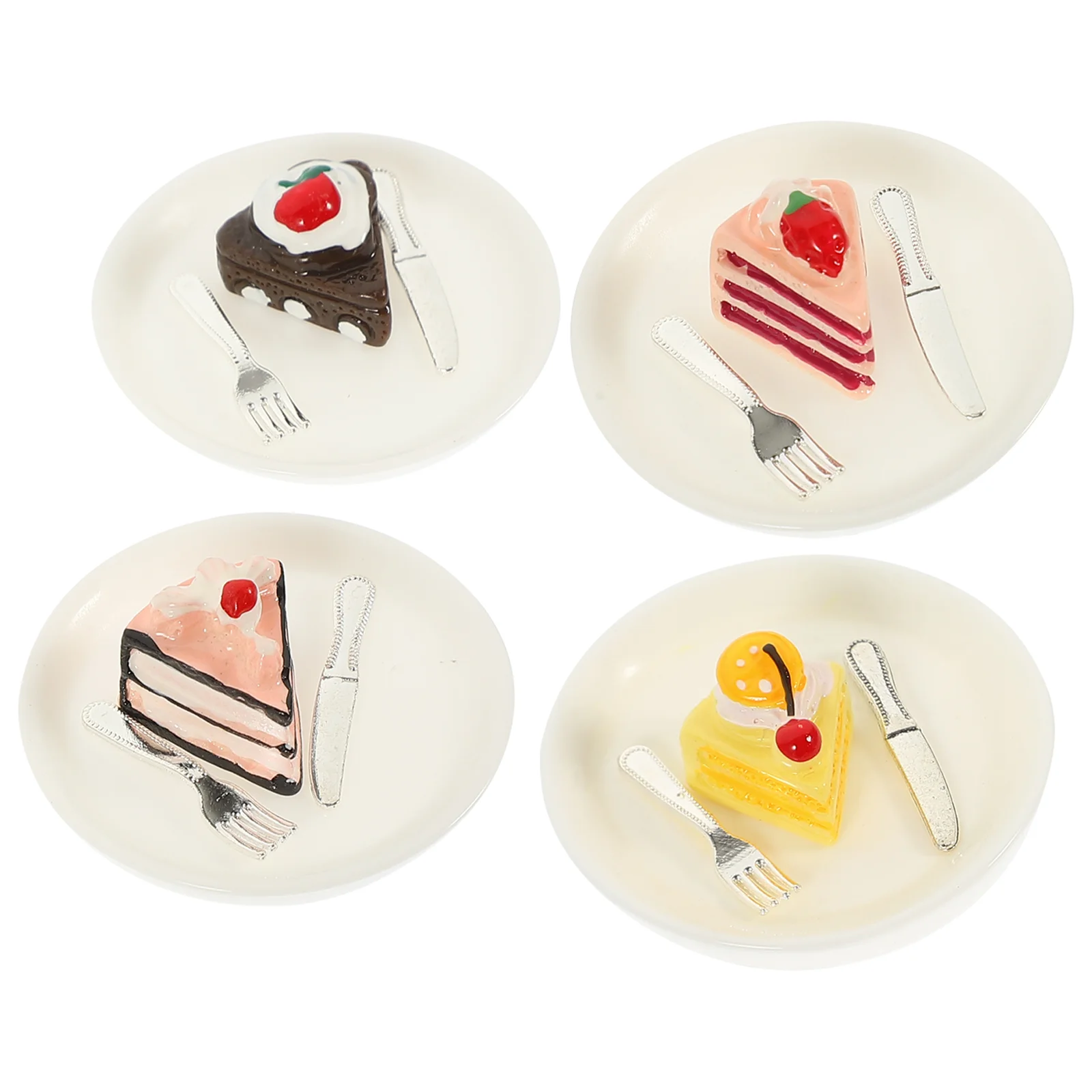 

4 Pcs Dollhouse Miniature Cake Dinner Plate Food Play Scene Matching Model Lemon