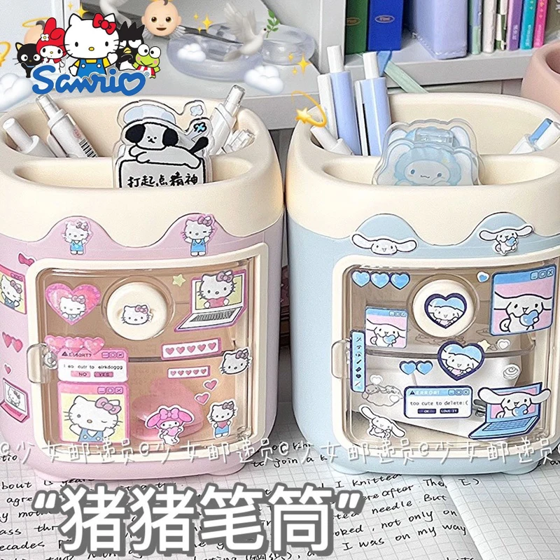 

Sanrio Kawaii Kuromi Pen Holder Desktop My Melody Cinnamoroll Diy Sticker Storage Box Makeup Brush Storage Tube Pen Holder Gift