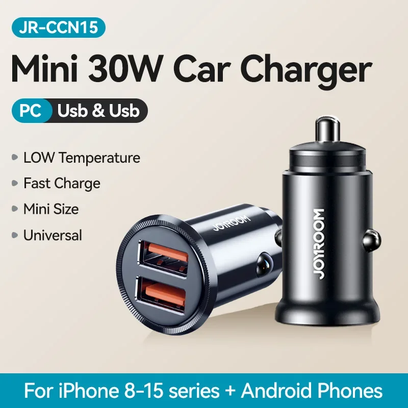 

Автомобильное зарядное устройство Joyroom 30 Вт с двумя портами USB PD QC3.0, мини-автомобильное зарядное устройство для быстрой зарядки для iPhone, Samsung Galaxy, автомобильные аксессуары