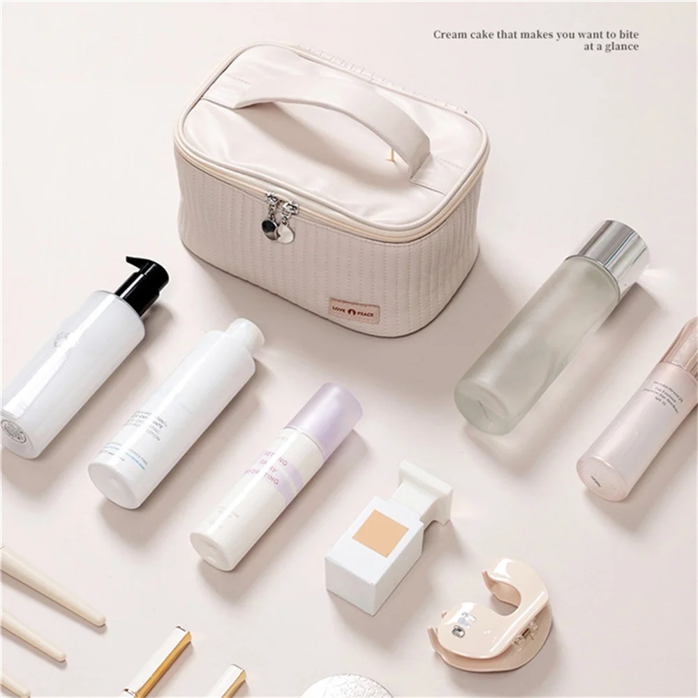 

Large Capacity Makeup Bag Women Portable Cosmetic Bags Leather Waterproof Toiletries Storage Multifunction Travel Make Up Cases