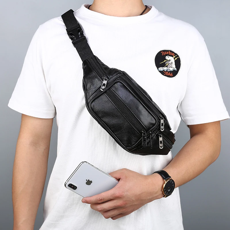 

Bag Pack Bag Fanny Bag Belt Leather Pouch Belt For Pochete Molle Money Waist Waist Men Bum Waist Pack Smartphone Black Leather