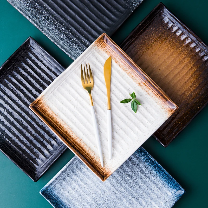 

Western Food Plate Steak Plate Household Japanese Ceramic Sushi Plate Tableware Square Plate Breakfast Plate Creative Flat Plate
