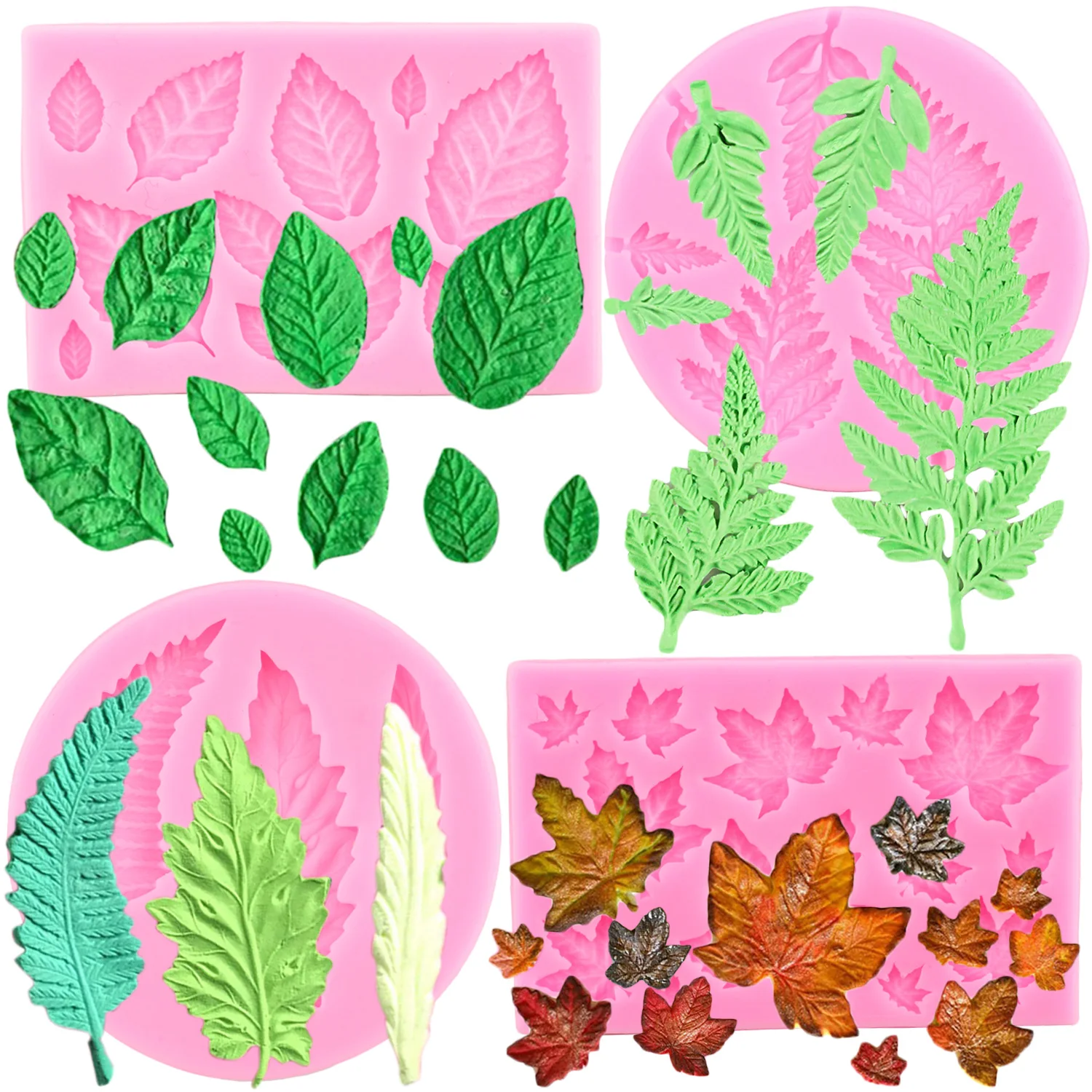 

4Pcs Tree Leaf Silicone Mold Fern Leaves Fondant Molds Cake Decorating Tools Cupcake Topper Candy Chocolate Polymer Clay Mould