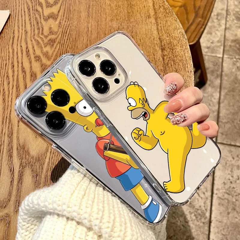 

Disney Simpsons Bart Homer Phone Case For Apple iPhone 14 13 12 11 Mini XS XR X Pro MAX 8 7 6 Plus SE 2020 Transparent Cover