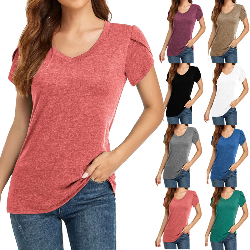 

XXL 2023 Summer new women's solid color kravis V -neck short -sleeved T -shirt women's top t shirt for women YYY1989