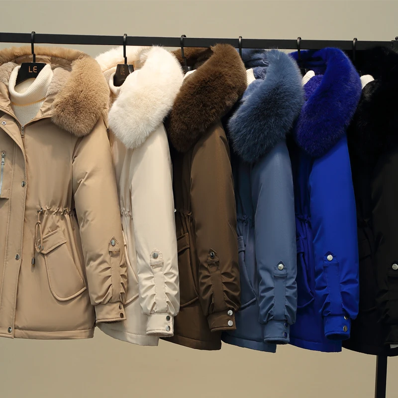 Wool Liner Jacket Women Winter 2022 New Korea Fashion Solid Thick Warm Snow Coat Hooded with Fur Collar Casual Female Parkas