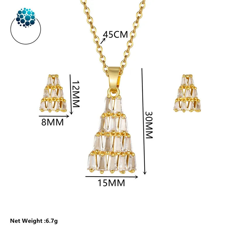 Fashion Ladies Jewelry Set Christmas Tree Pattern High Quality Copper Earrings and Pendant Necklace For Women Daily Wear images - 6