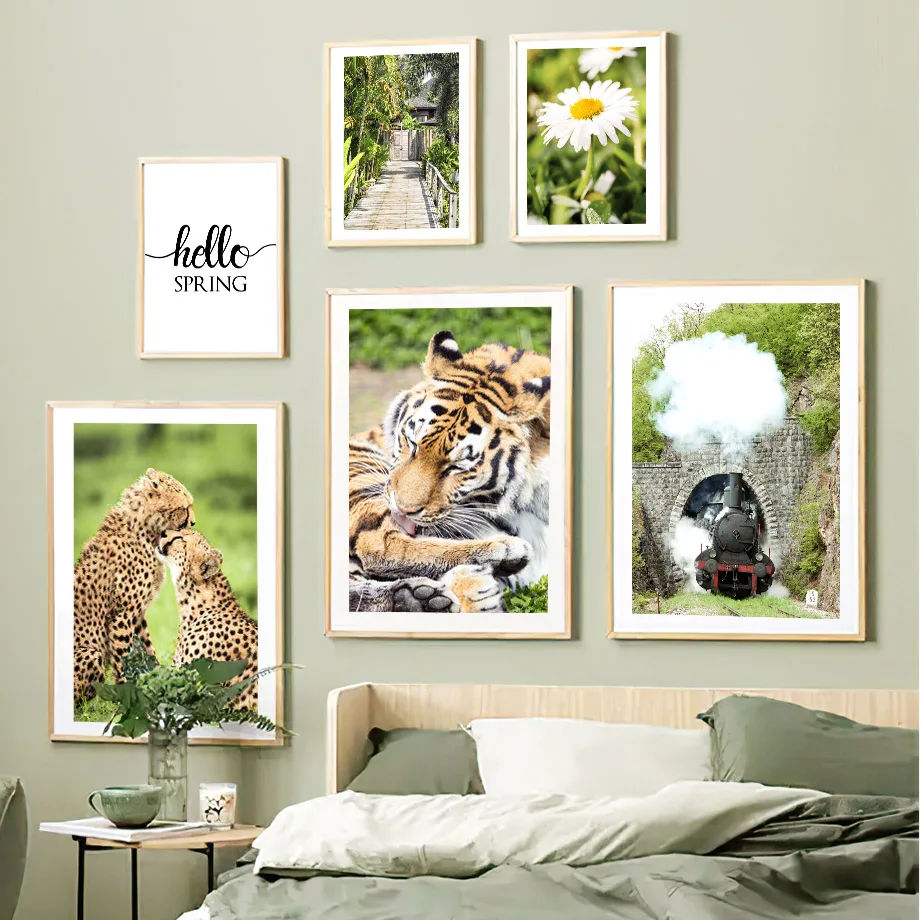 

Tiger Leopard Train Tree Flower Daisy Dandelion Spring Poster And Prints Wall Art Canvas Painting Pictures For Living Room Decor
