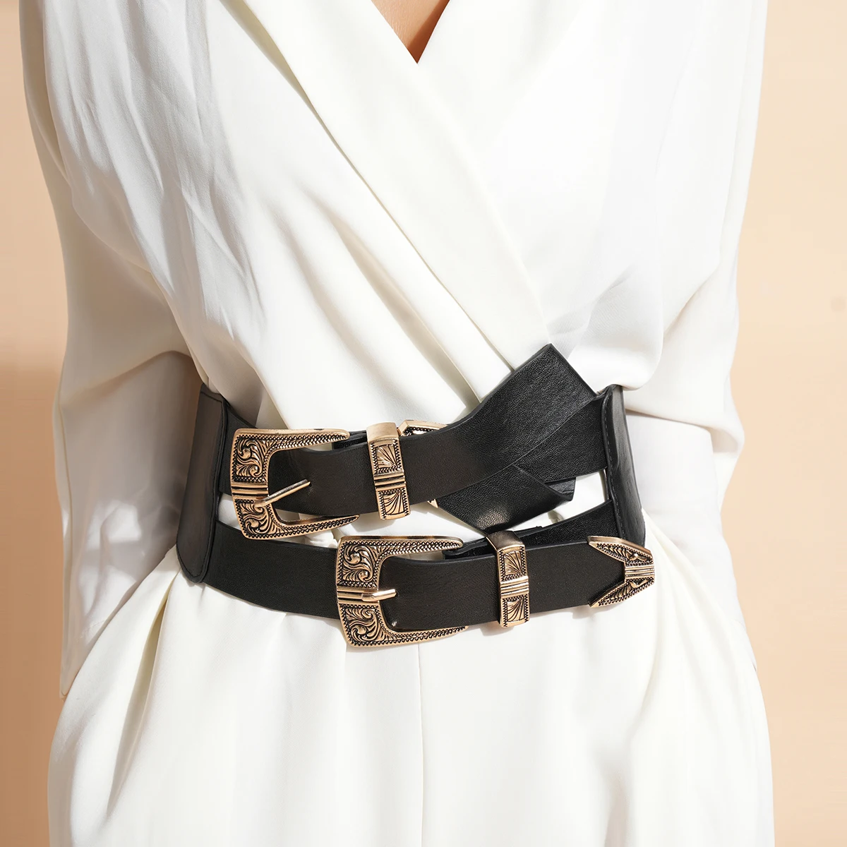 Lady Double black Oil buckle Retro Women's Elastic belts Fashion Luxury designer waist sealing accessories Girdle For Dress suit